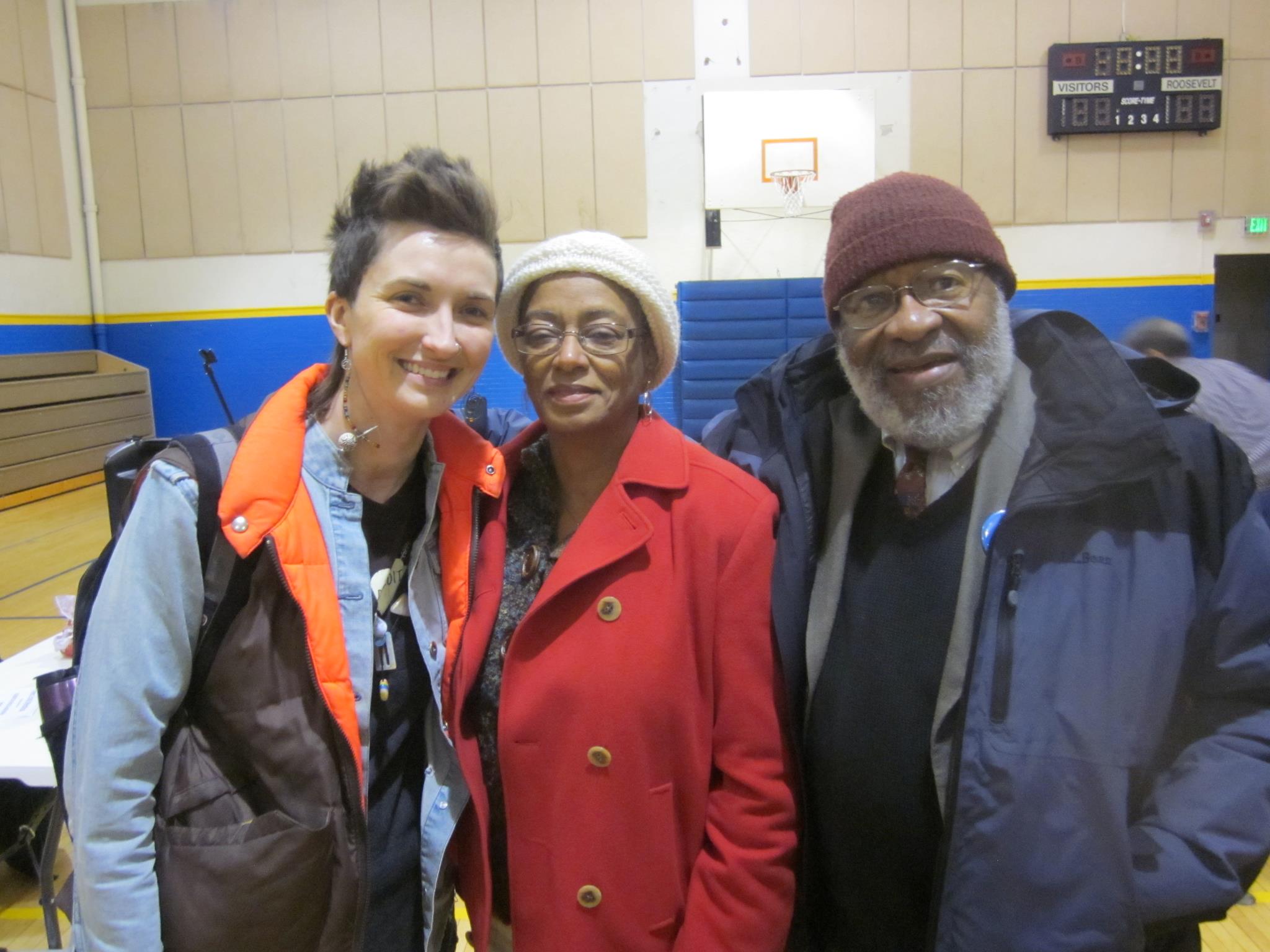Joanna Shenk with Aljosie and Vincent Harding at the Historic Roosevelt Center in Elkhart, Ind. 