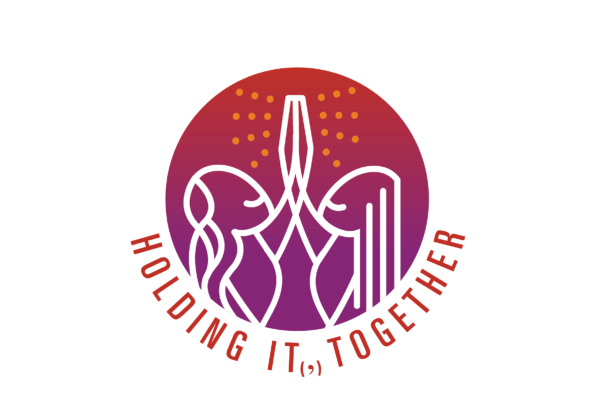 Holding It Together logo featuring line drawing of two women joining hands