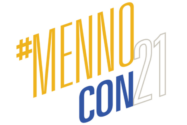 A yellow and blue logo that says #MennoCon21