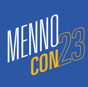 MennoCon23 gold and blue square logo