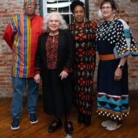 Honored elders: Thulani Conrad Moore, Seferina DeLeon, Maati Yvonne, Suzette Shreffler. Not present: Lupe DeLeon, Harley Eagle and James Logan. Photo by Juan Moya.